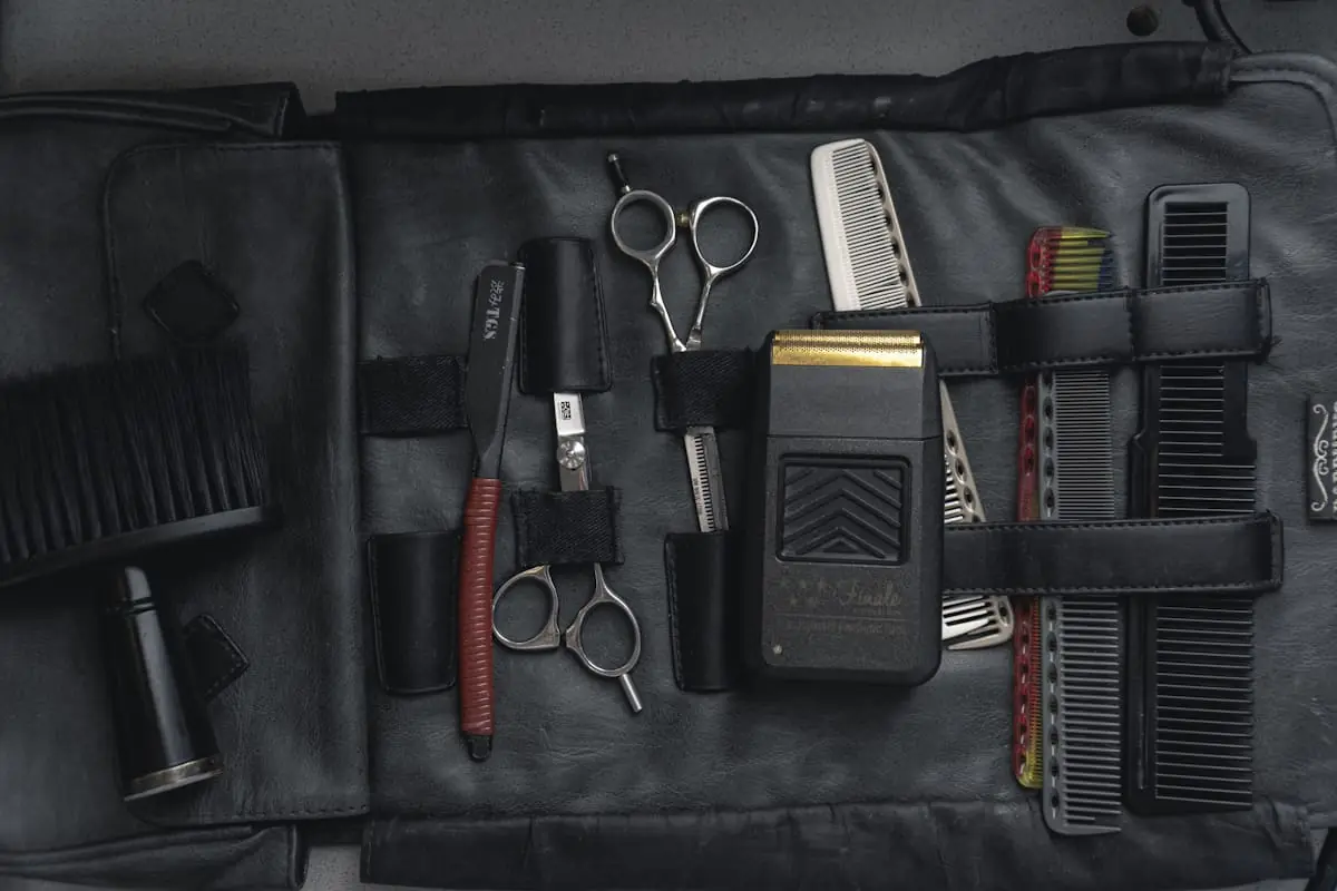 Professional barber tools arranged for grooming